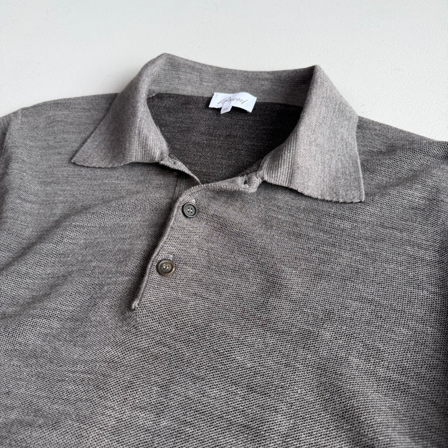 Brioni (50IT) Gray Wool Knit Collared Button Pullover Sweater
