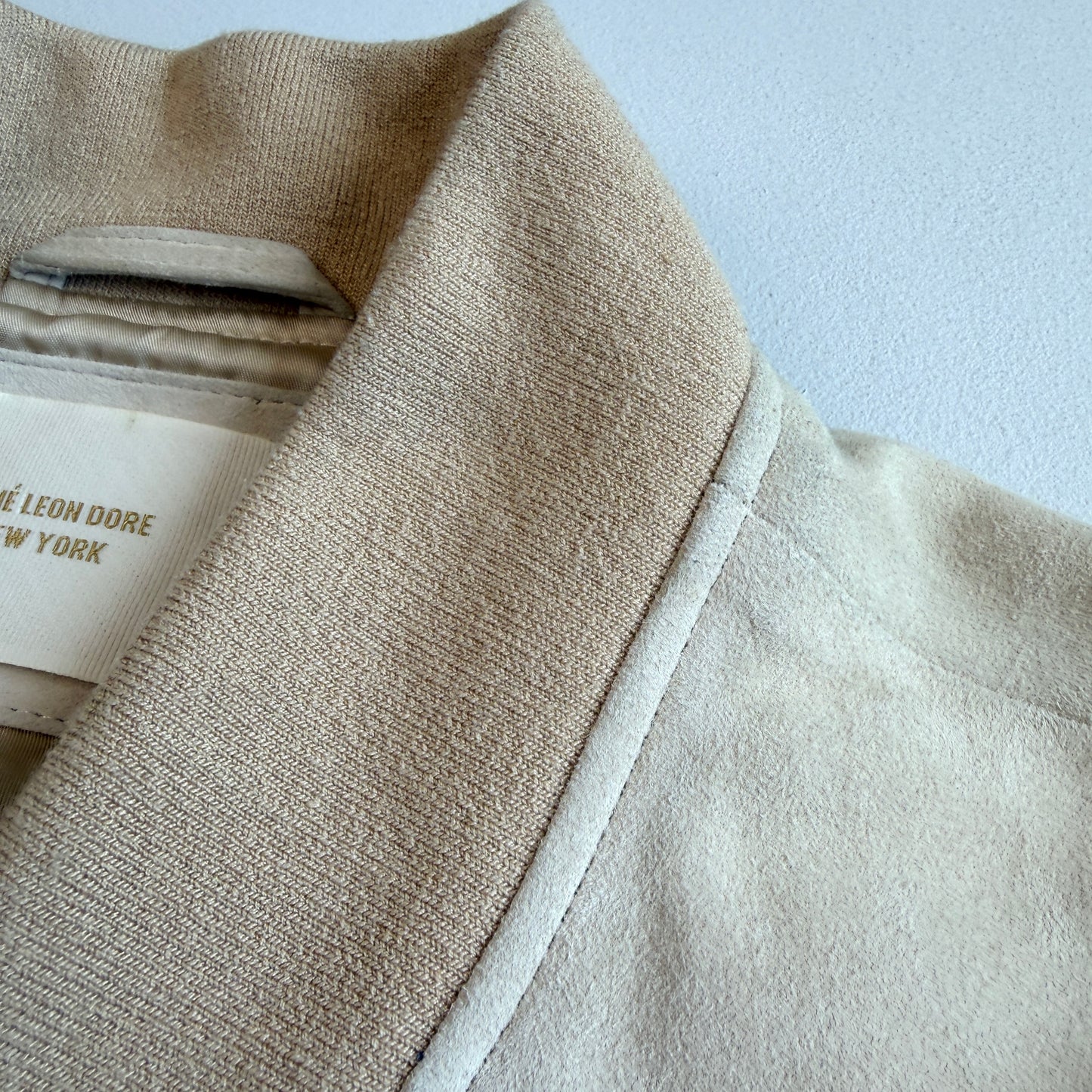 NWT Aime Leon Dore (L) Goat Suede Leather Bone White Bomber Jacket (Copy)