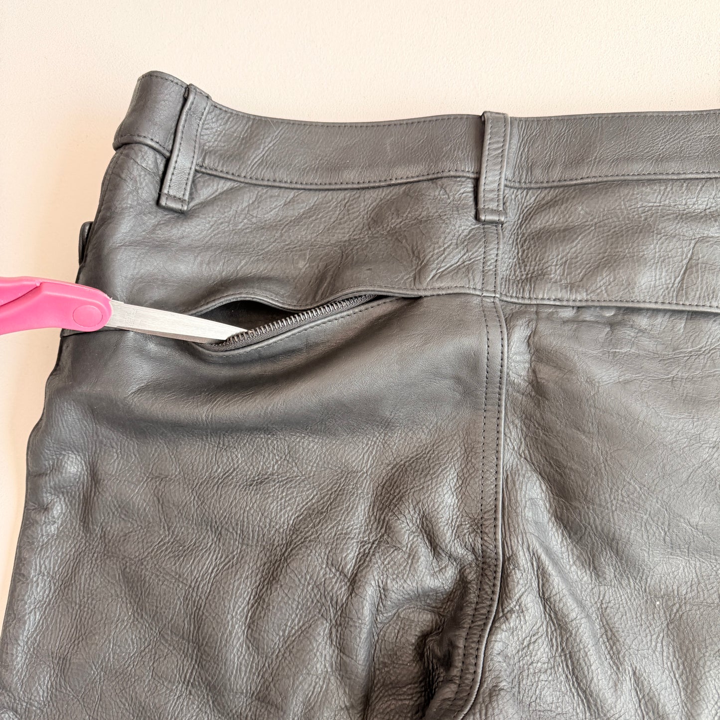 Polo Ralph Lauren (30/31 x 32/33) Leather Motorcycle Ribbed Thigh Black Pants