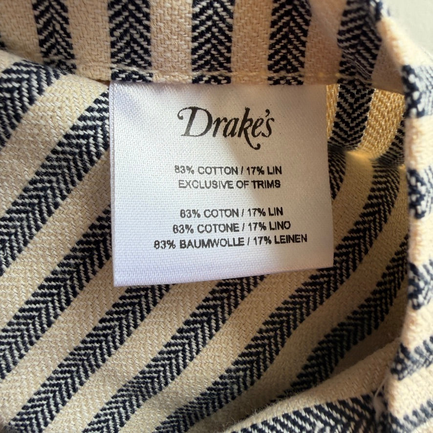 Drake's London (44) Blue and Ecru Stripe Cotton-Linen Deck Chore Jacket