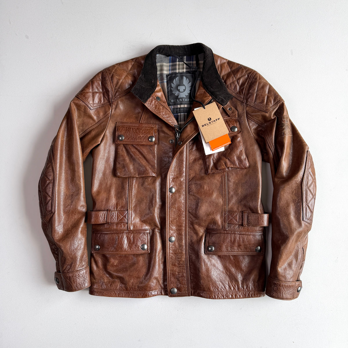 NWT Belstaff (L/XL) Turner Leather Brown Partial-Belt Motorcycle Jacket