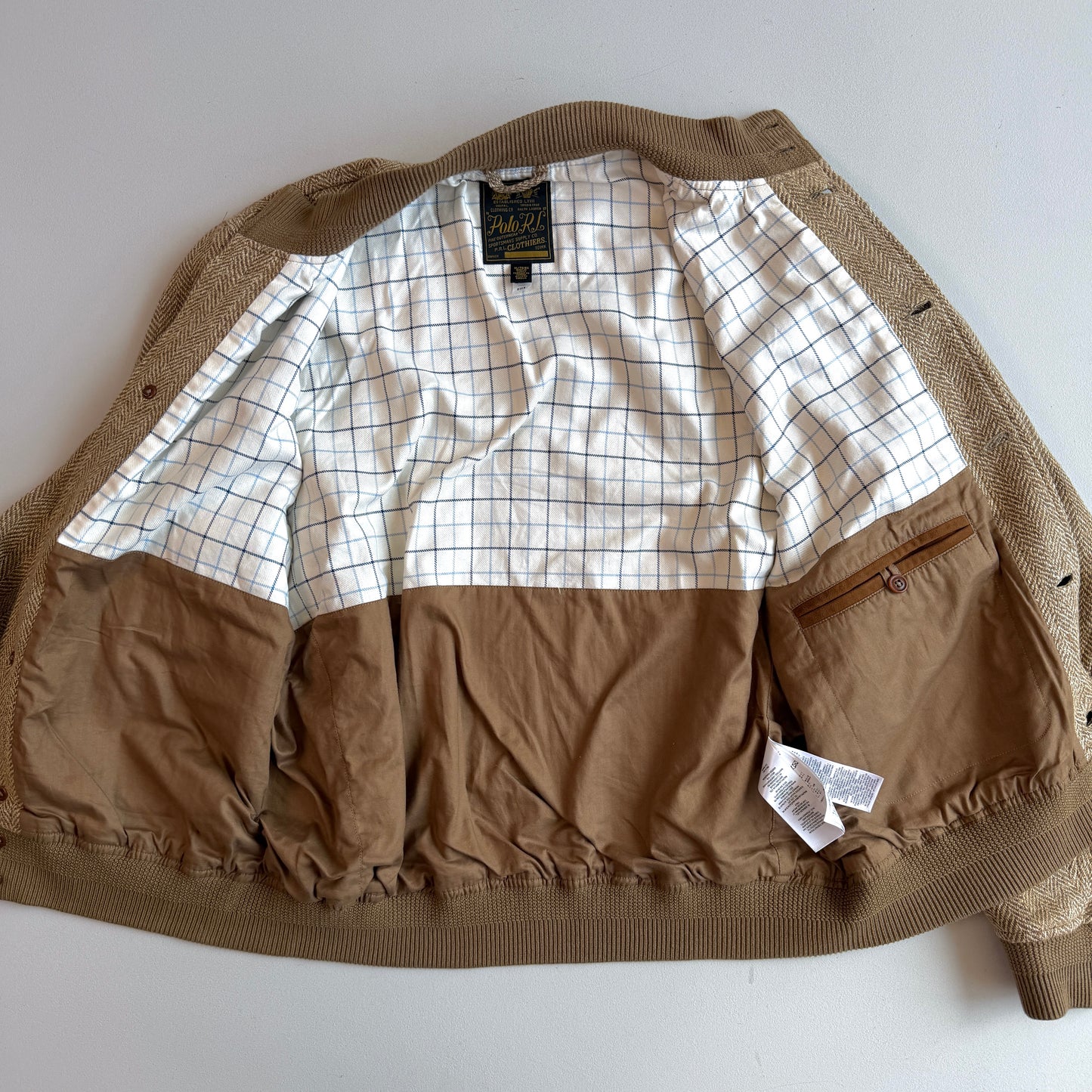 Polo Ralph Lauren (XL) Linen/Silk/Wool Tweed Beige Bomber-Style Jacket