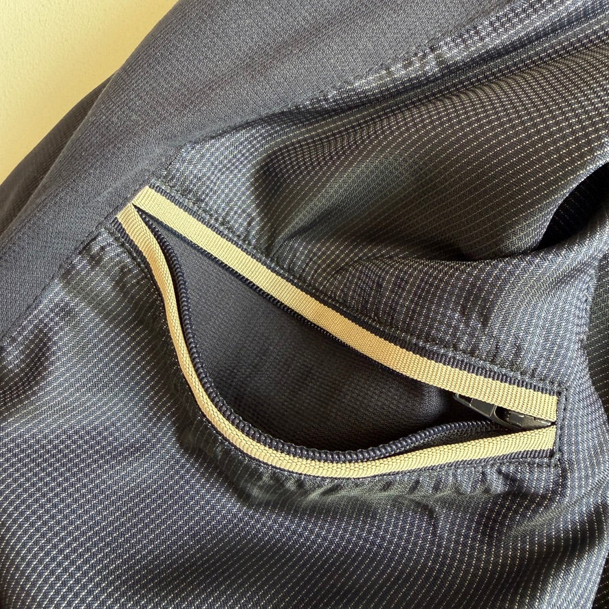 Canali (56 / 46L) 100% Silk Navy Blue Full Zip Tailored Harrington Jacket
