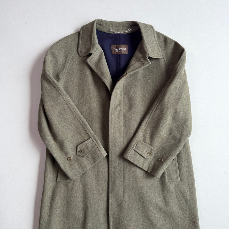 Paul Stuart (40R) Sage 100% Wool Twill Lined Balmacaan Car Coat