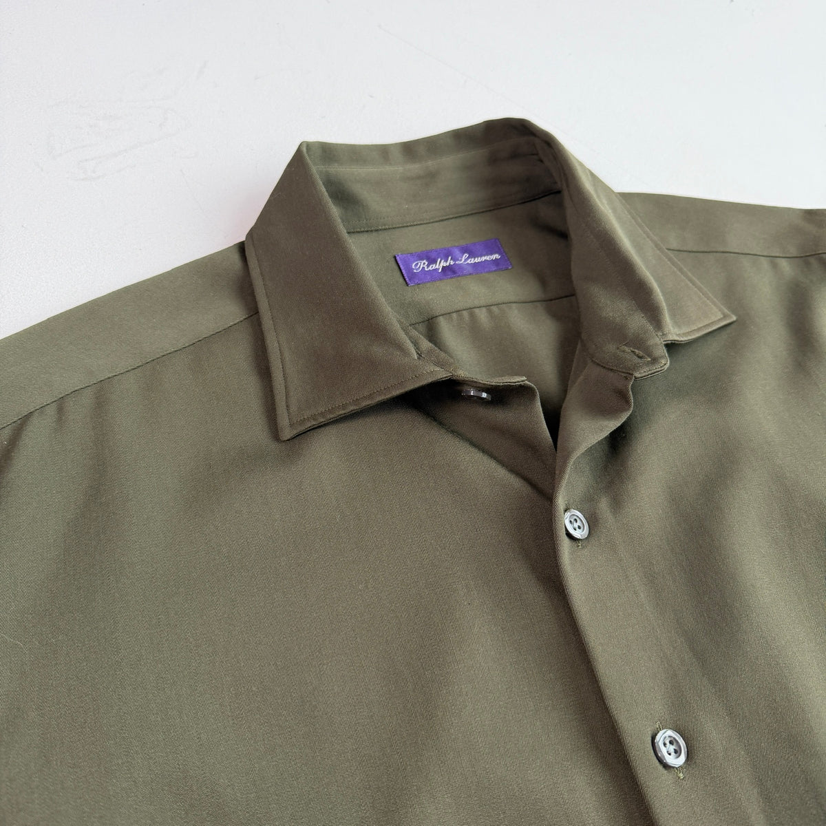 Ralph Lauren Purple Label (XL) 100% Wool Forest Green Button Shirt