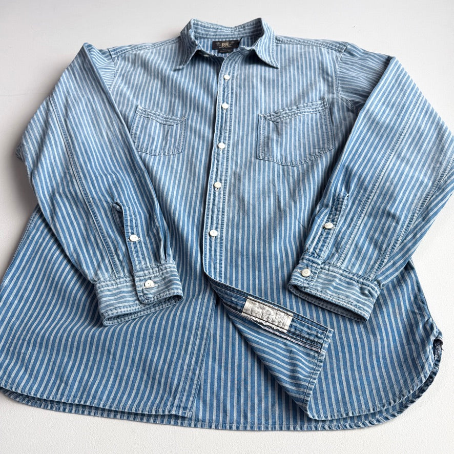 RRL Ralph Lauren (L) Selvedge Hickory Stripe Cotton Heritage Railroad Shirt