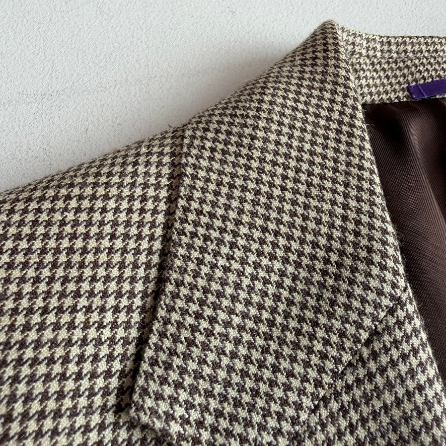 Ralph Lauren Purple Label (38R) Wool/Silk/Linen Beige Houndstooth Sport Coat