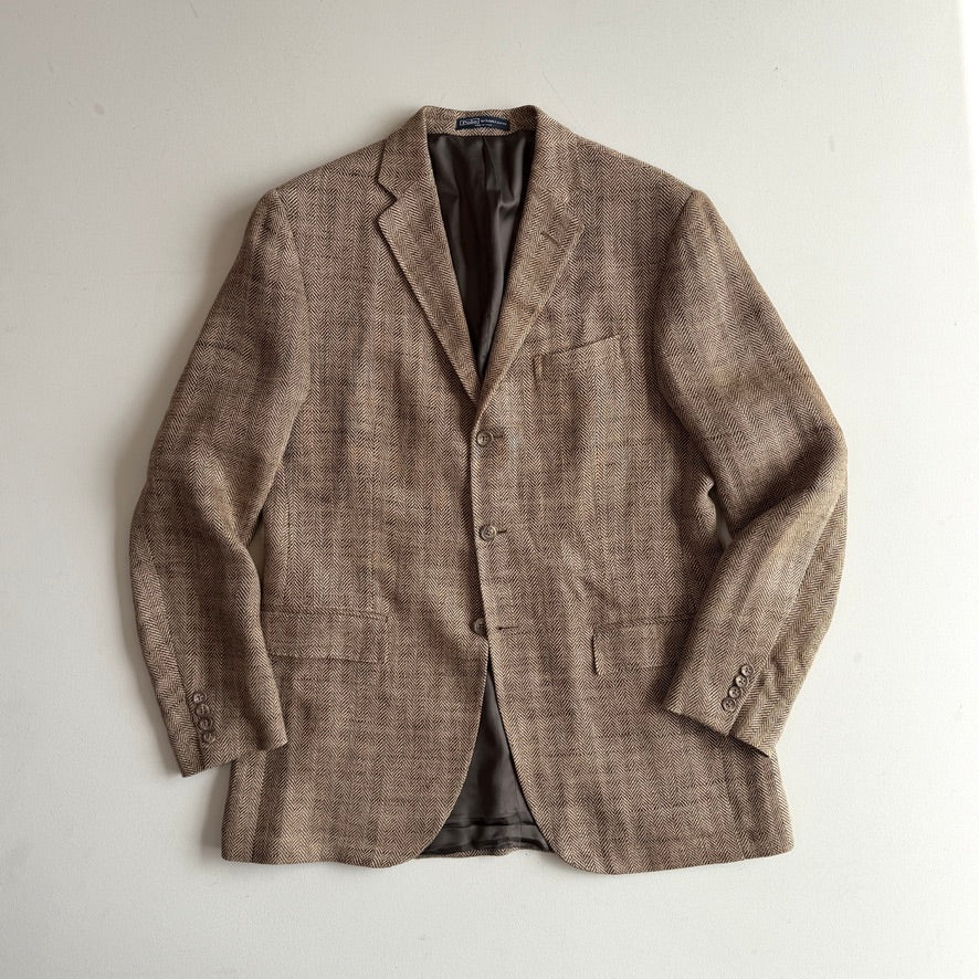 Polo Ralph Lauren (42L) Brown 100% Flax Tweed Herringbone Sport Coat