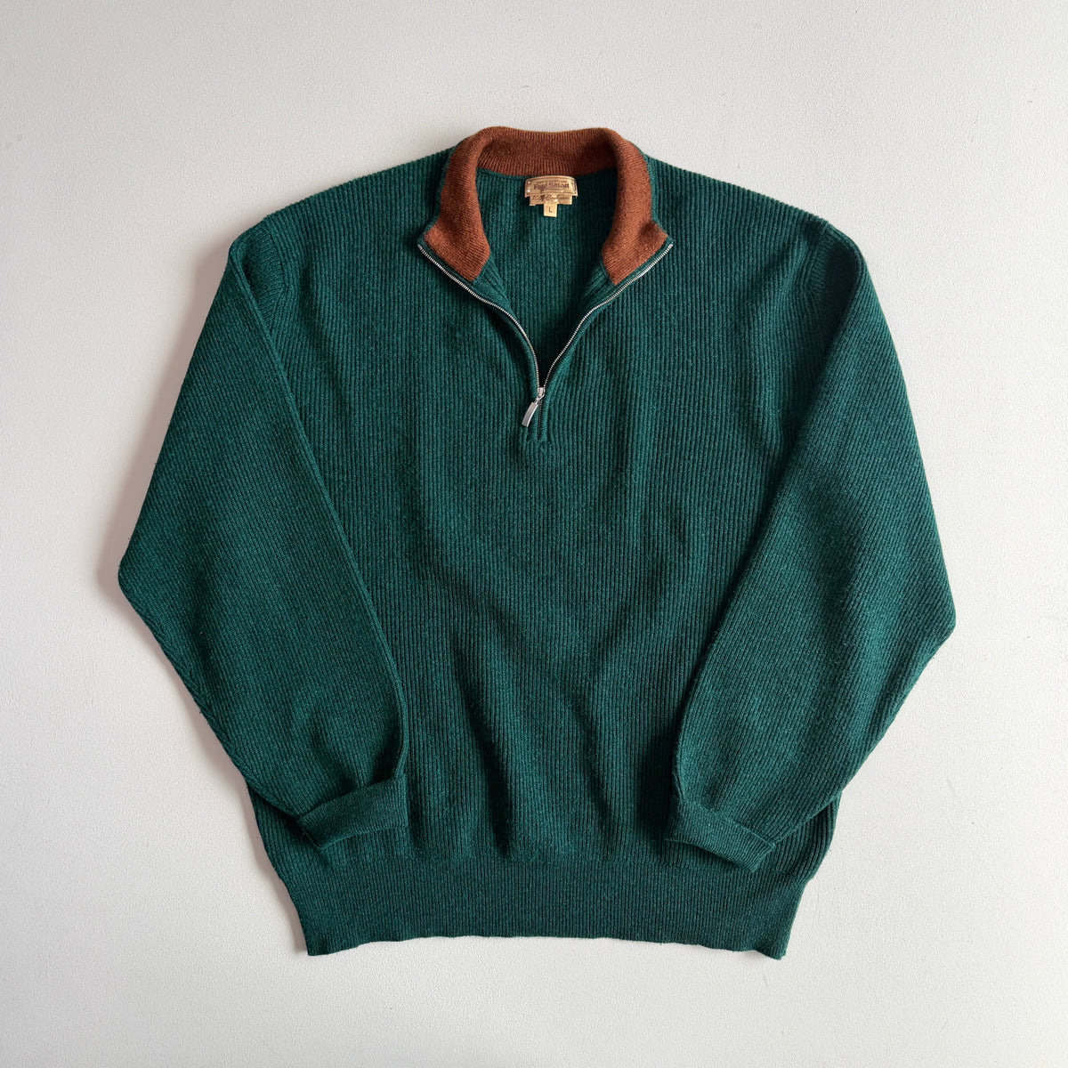 Paul Stuart (L) 100% Cashmere Emerald Green Quarter-Zip Sweater