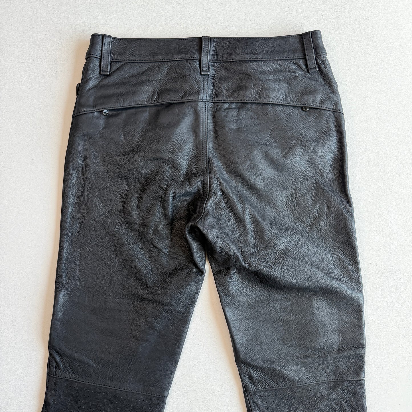 Polo Ralph Lauren (30/31 x 32/33) Leather Motorcycle Ribbed Thigh Black Pants