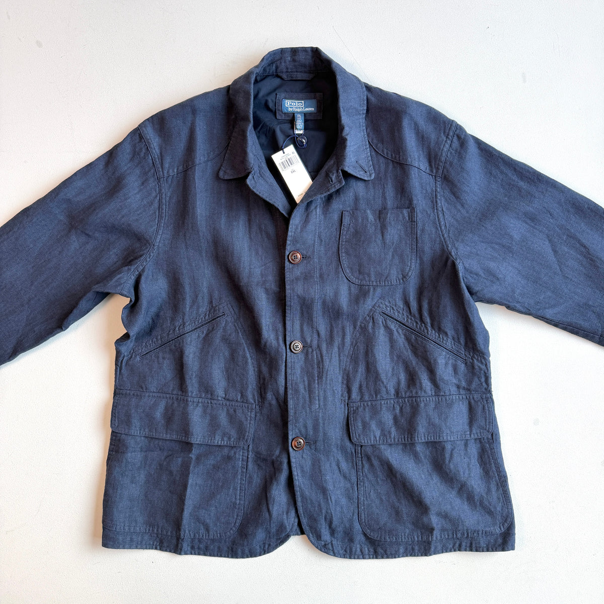 NWT Polo Ralph Lauren (2XL) 100% Linen Navy Blue Herringbone Field Utility Jacket