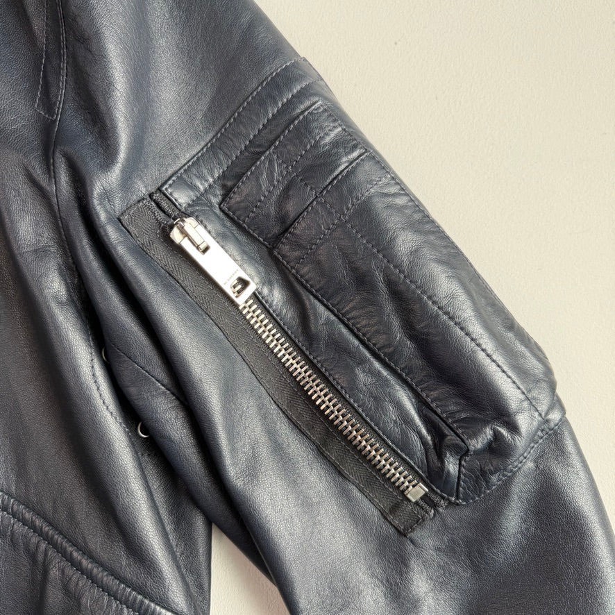 Burberry Brit (48 IT / M) Metallic Blue Leather Bomber Jacket