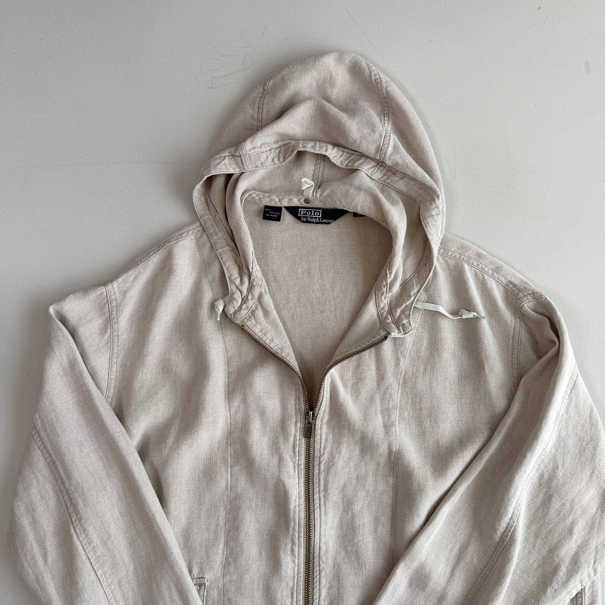 VNTG Polo Ralph Lauren (L) 100% Linen Almond-Color Zip Hooded Jacket