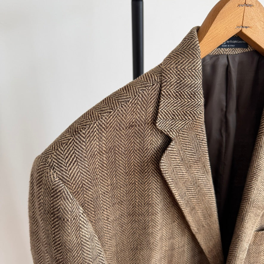 Polo Ralph Lauren (42L) Brown 100% Flax Tweed Herringbone Sport Coat