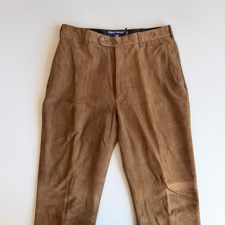 Ralph Lauren Polo Sport (33x30) Suede Leather Brown Lined Pants