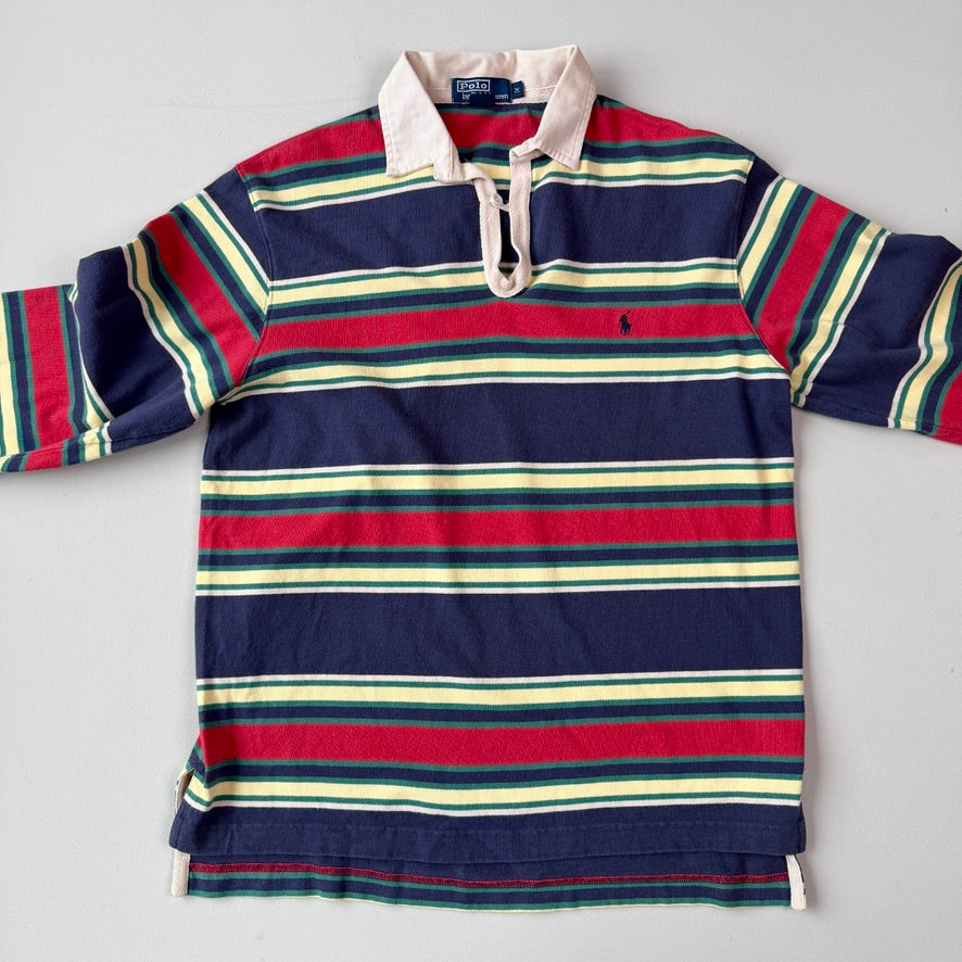 VNTG Polo Ralph Lauren (M) Y2K Striped Cotton Rugby Shirt