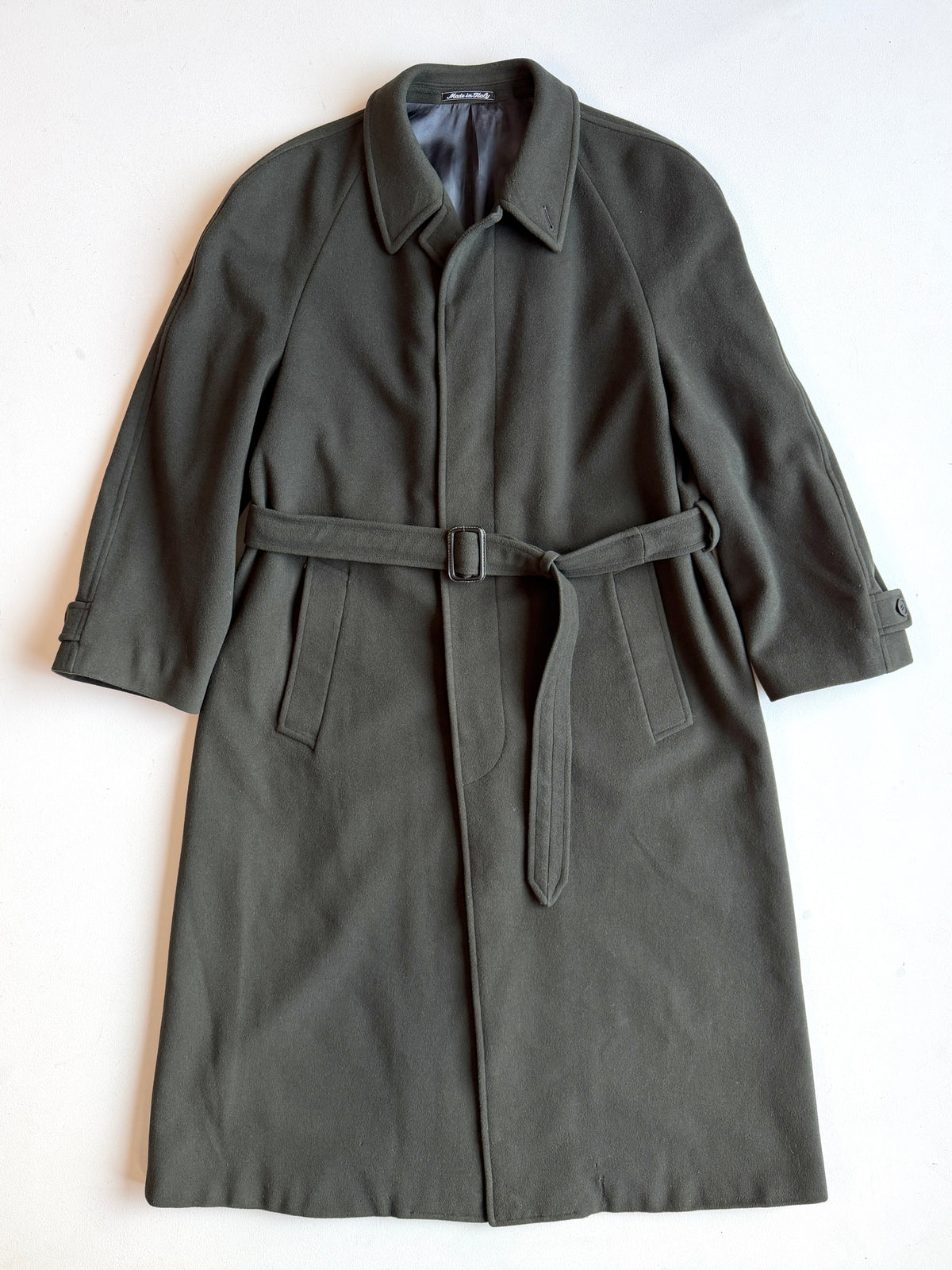 VNTG Giorgio Armani (38) Forest Green Wool/Cashmere Belted Balmacaan Overcoat