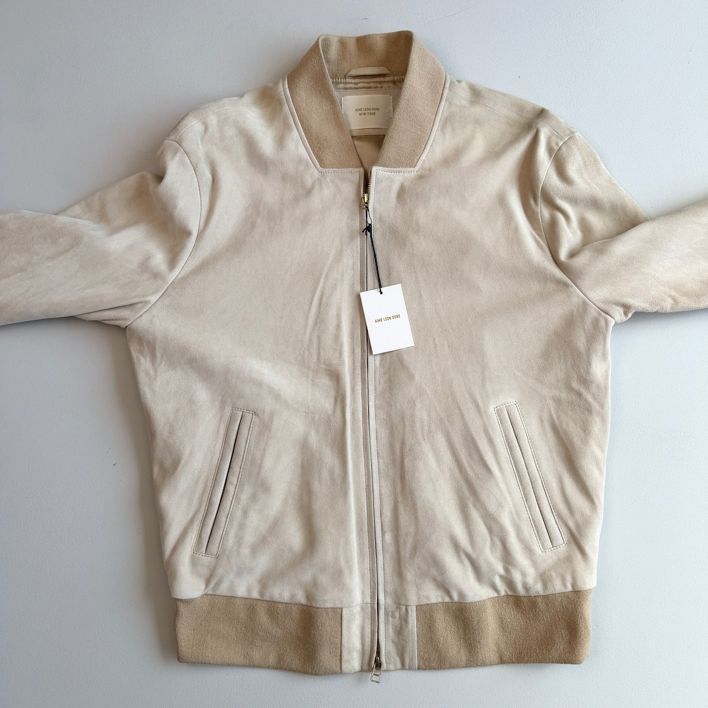 NWT Aime Leon Dore (L) Goat Suede Leather Bone White Bomber Jacket (Copy)
