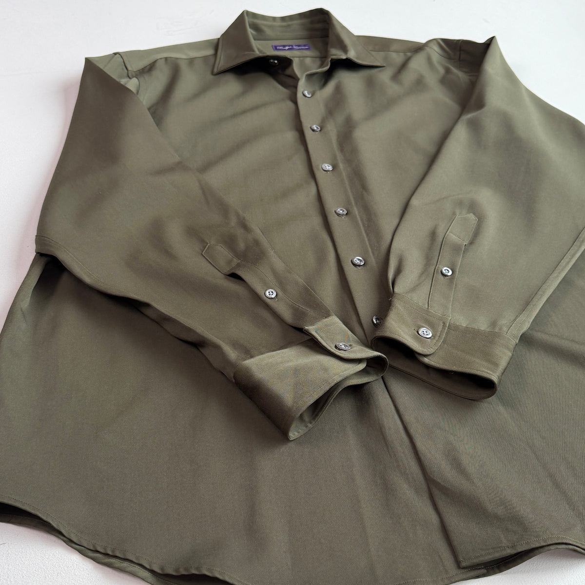 Ralph Lauren Purple Label (XL) 100% Wool Forest Green Button Shirt