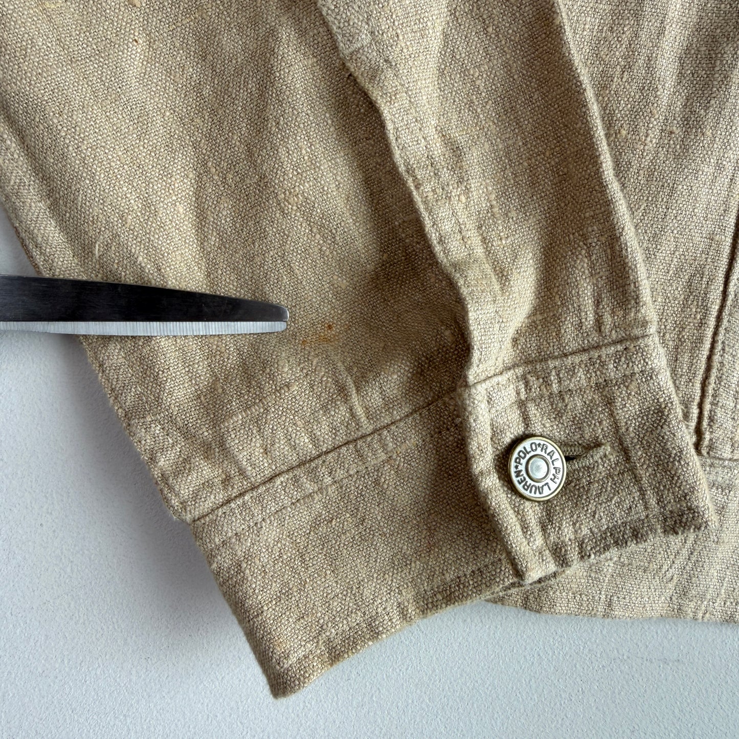 Polo Ralph Lauren (L) 100% Linen Beige Trucker-Style Jacket