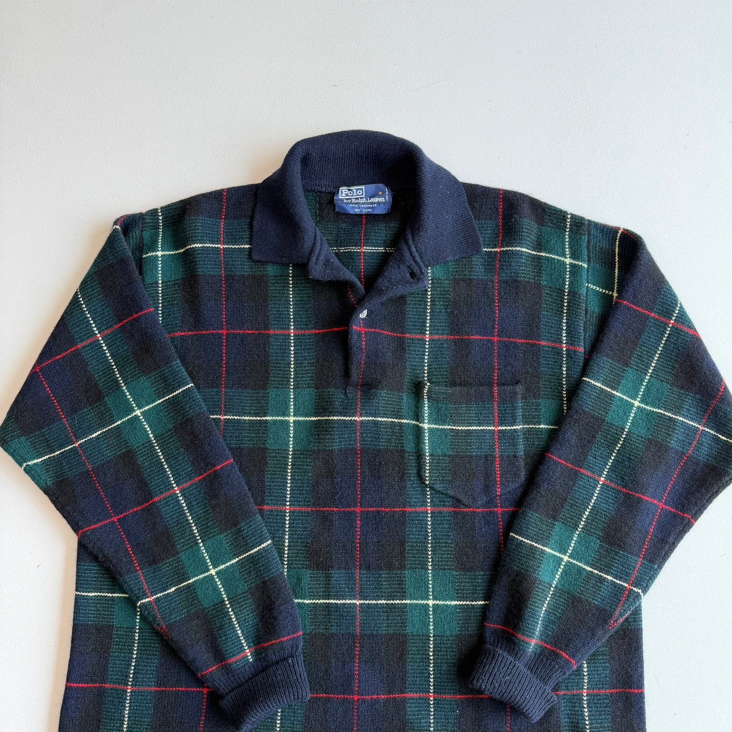 VNTG Polo Ralph Lauren (L) 100% Cashmere Tartan Plaid Collared Pullover Sweater