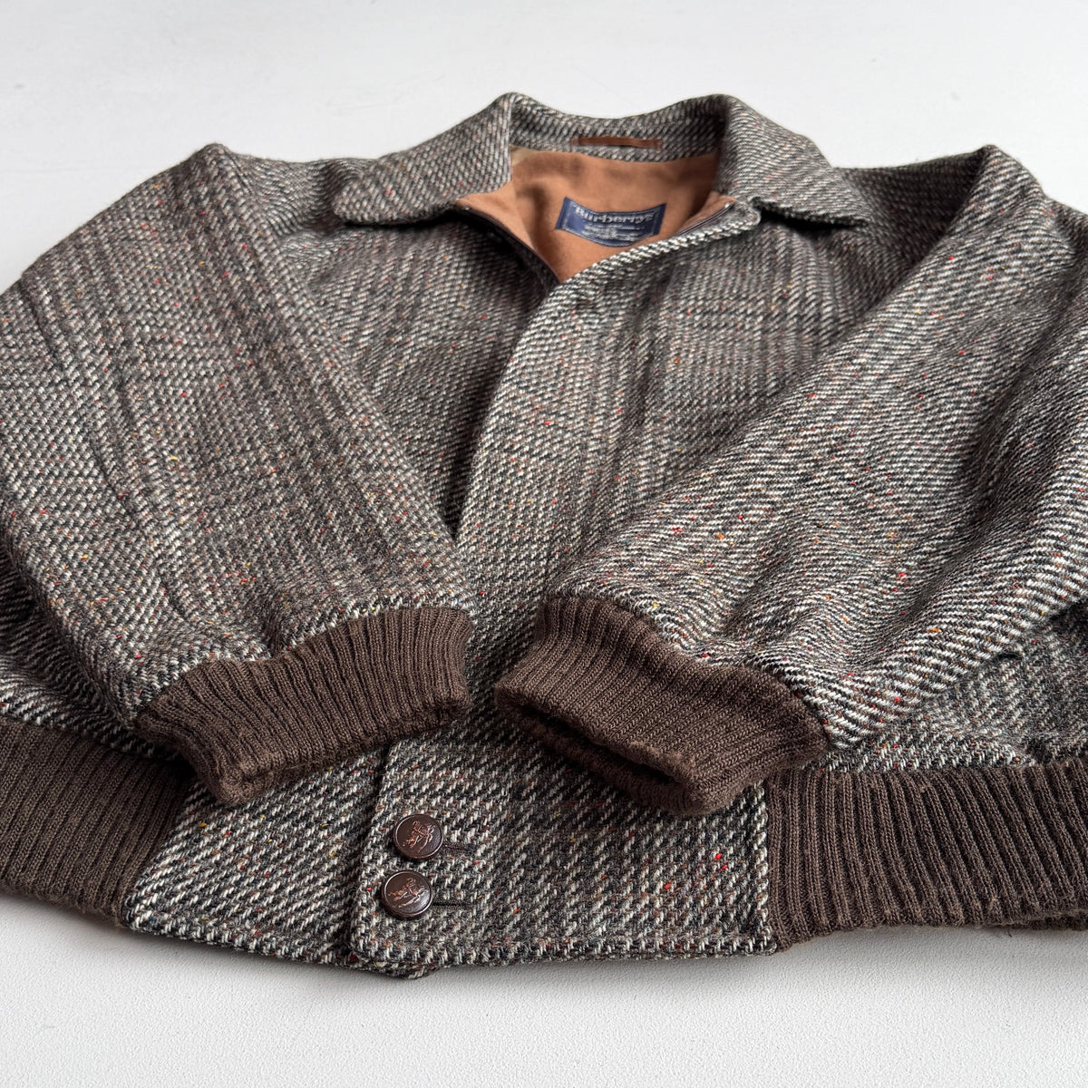 VNTG Burberry (XL) Tweed Melange Wool Raglan Sleeve Bomber Jacket