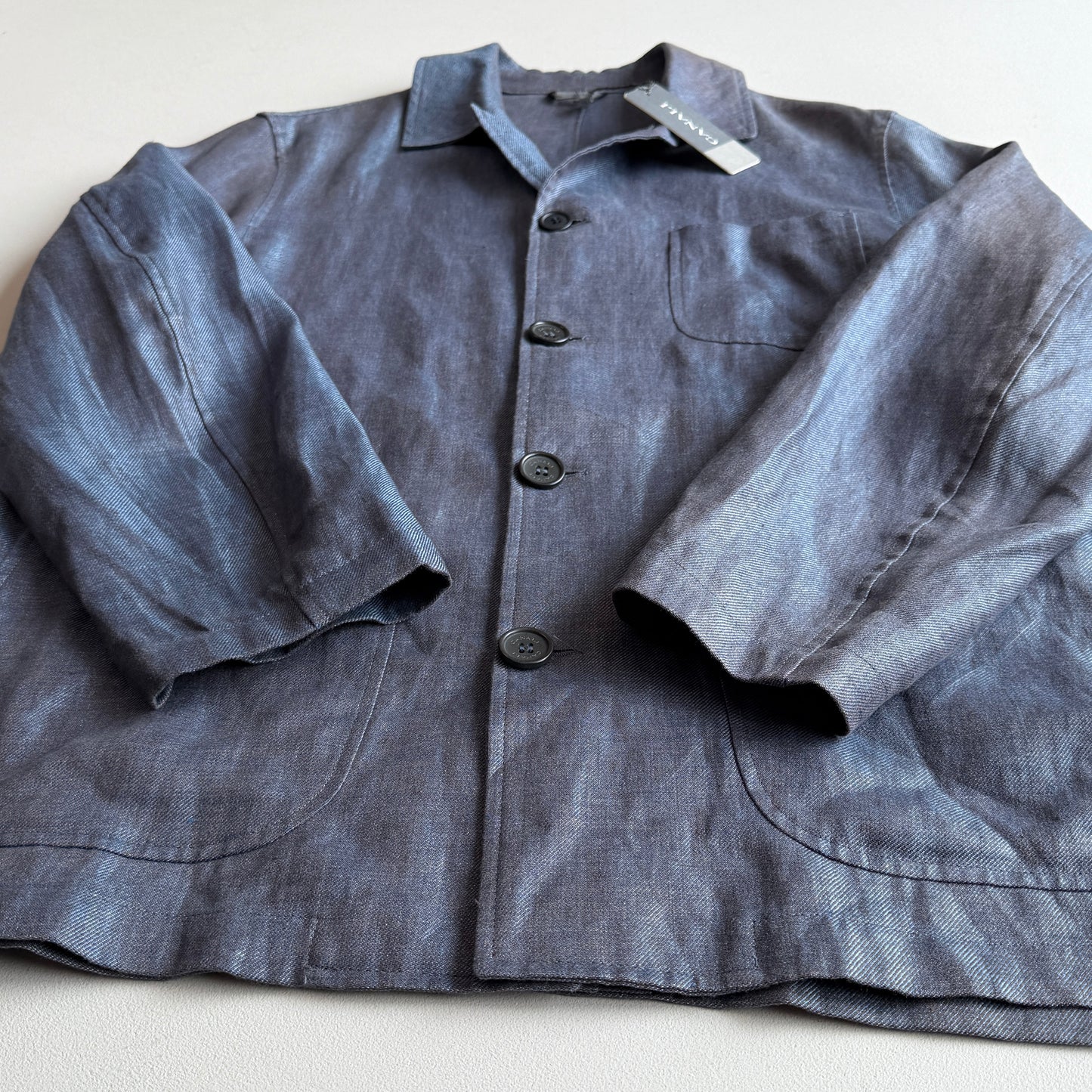 Canali 48IT (fits like 50IT) Iridescent Slate Blue Linen Chore Coat
