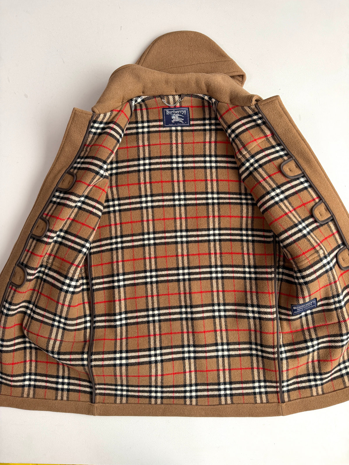 VNTG Burberry London (48) 100% Wool Brown Nova Check Duffle Coat