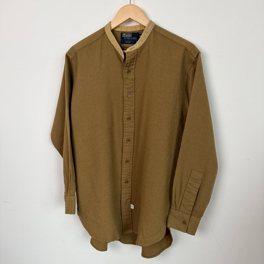 VNTG Polo Ralph Lauren (M) 100% Wool Olive Drab Band Collar WWI Shirt
