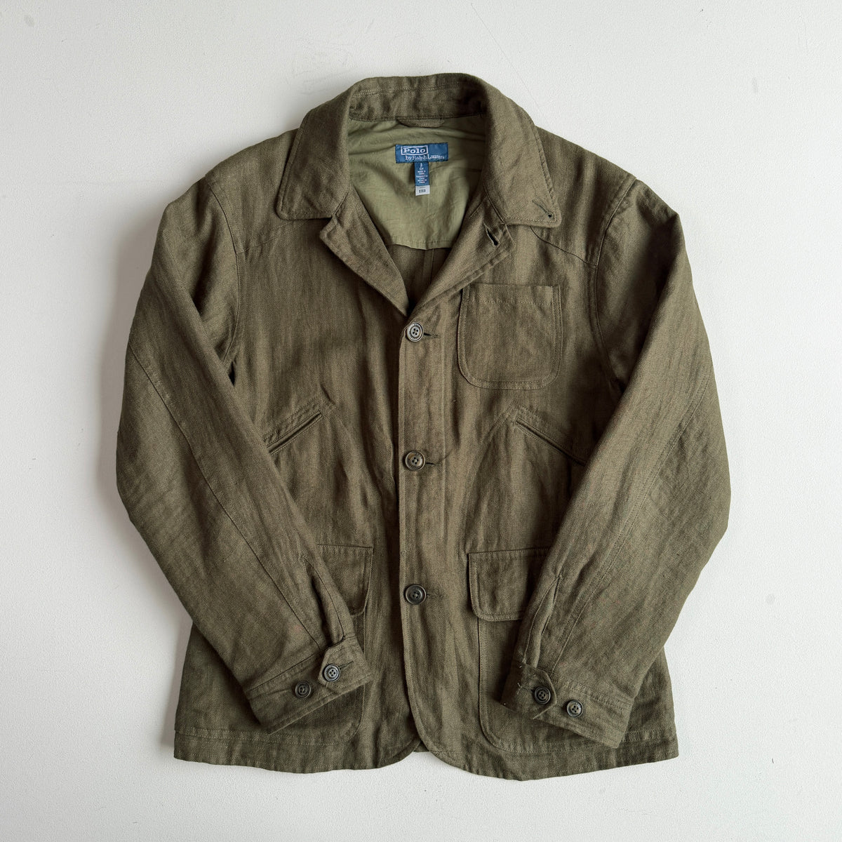 Polo Ralph Lauren (S) 100% Linen Herringbone Utility Green Jacket