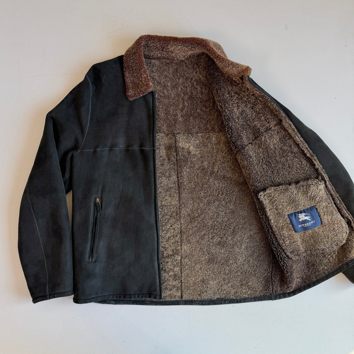 Burberry London (52) Lamb Shearling Suede Leather Black/Bronze Jacket