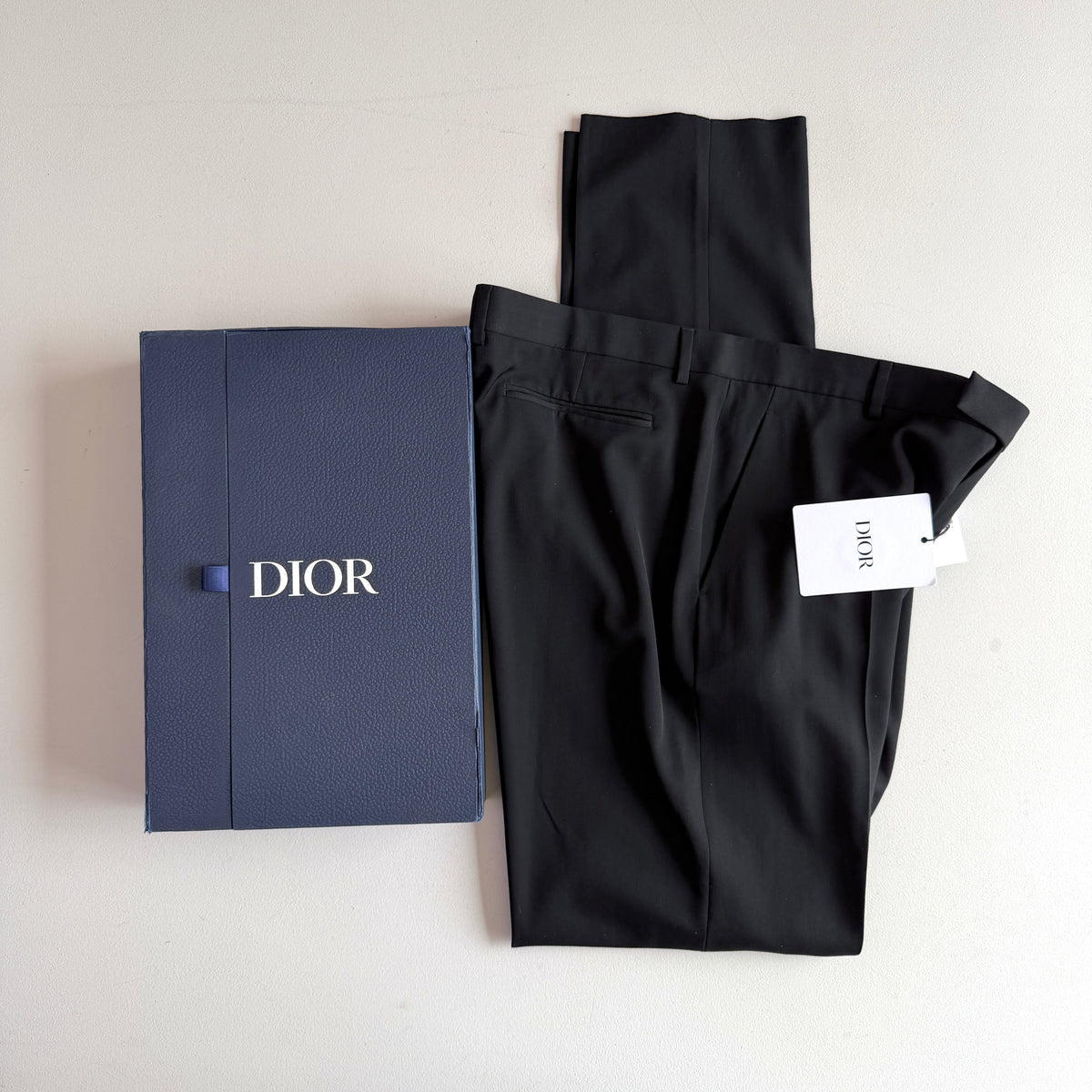 NWT Dior (56 /38W) Black 100% Wool Woven Tailored Pants