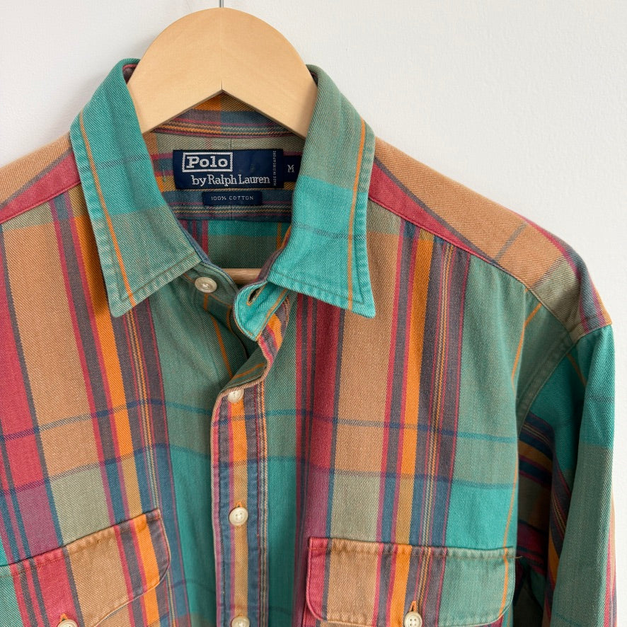 VNTG Polo Ralph Lauren (M / L) Pastel Cotton Twill Plaid Shirt