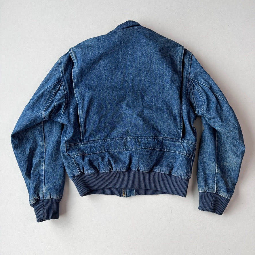 VNTG Polo Ralph Lauren (S) Shearling Collar Denim Flannel Lined Bomber Jacket