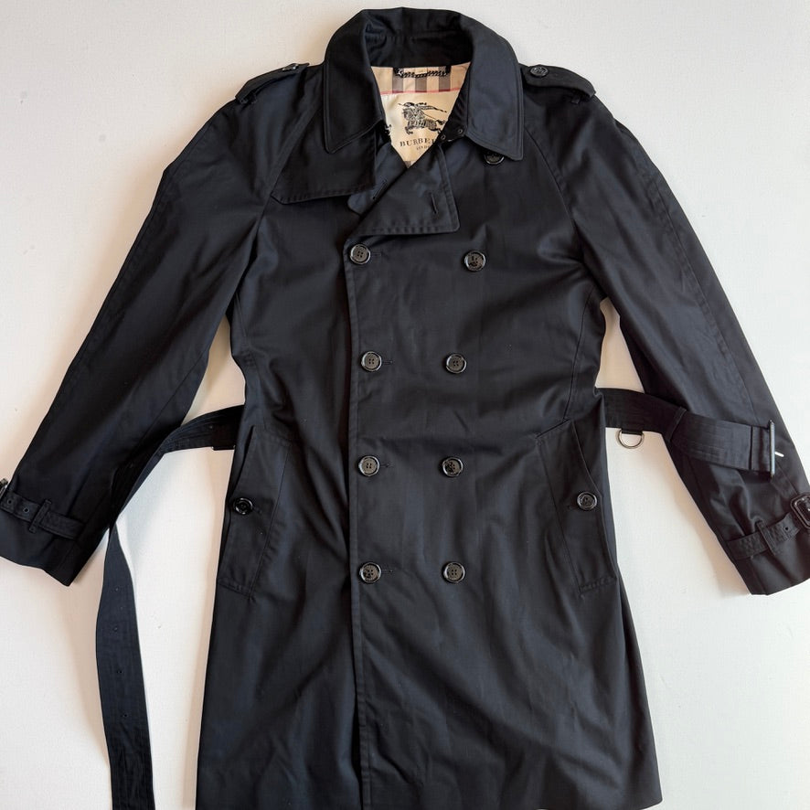 Burberry (54R) Black Poly/Cotton Gabardine Trench Coat