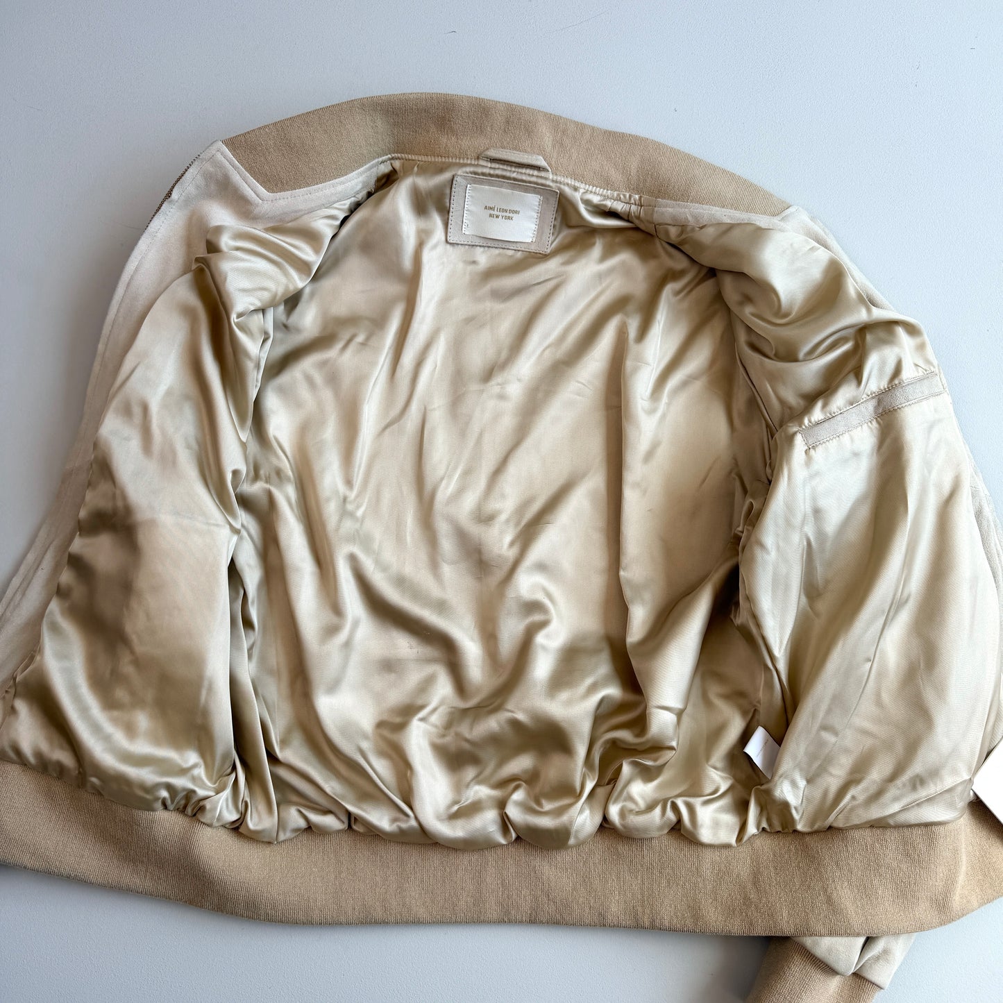 NWT Aime Leon Dore (L) Goat Suede Leather Bone White Bomber Jacket (Copy)