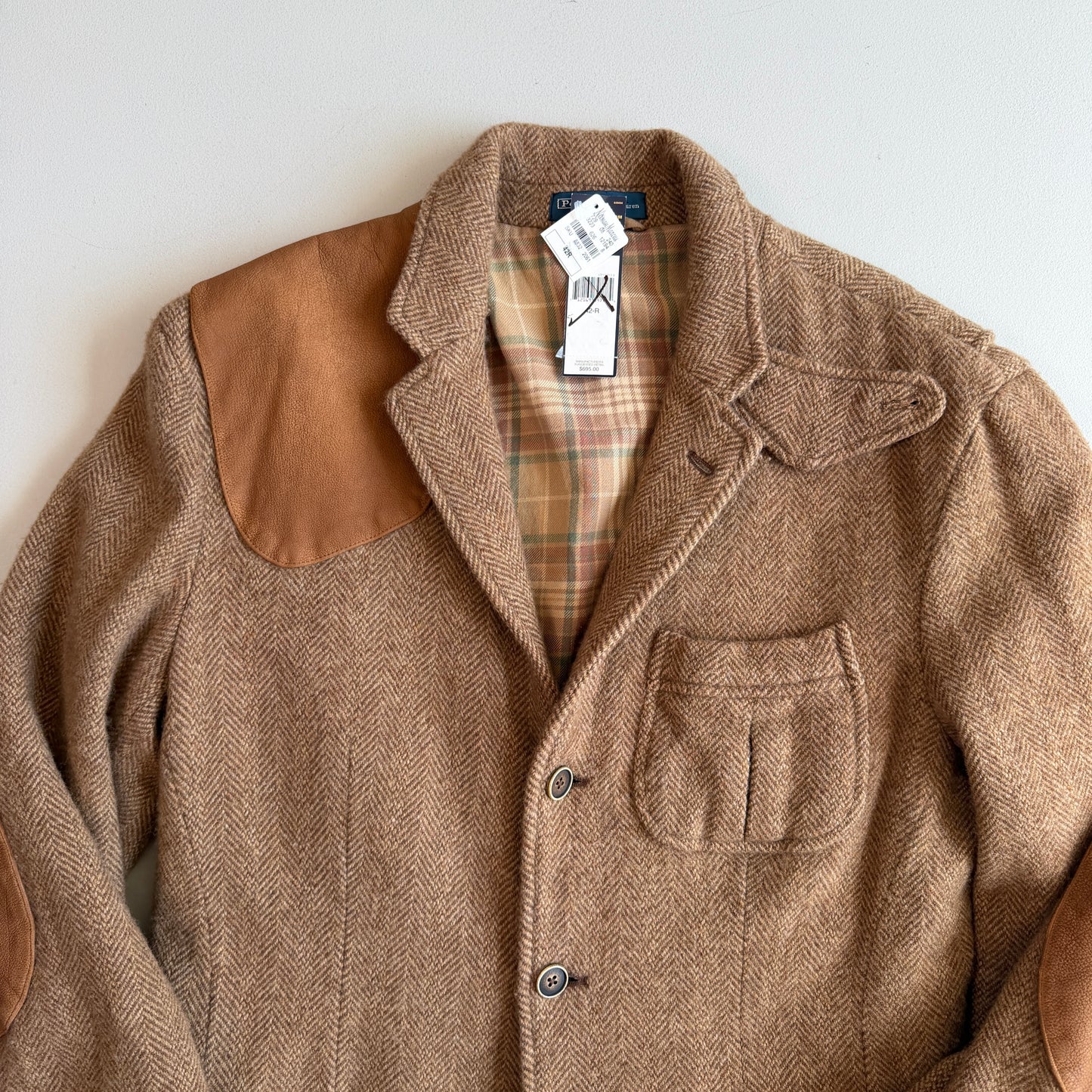 NWT Polo Ralph Lauren (42R) Half-Norfolk Tweed Wool Suede Trim Sport Coat