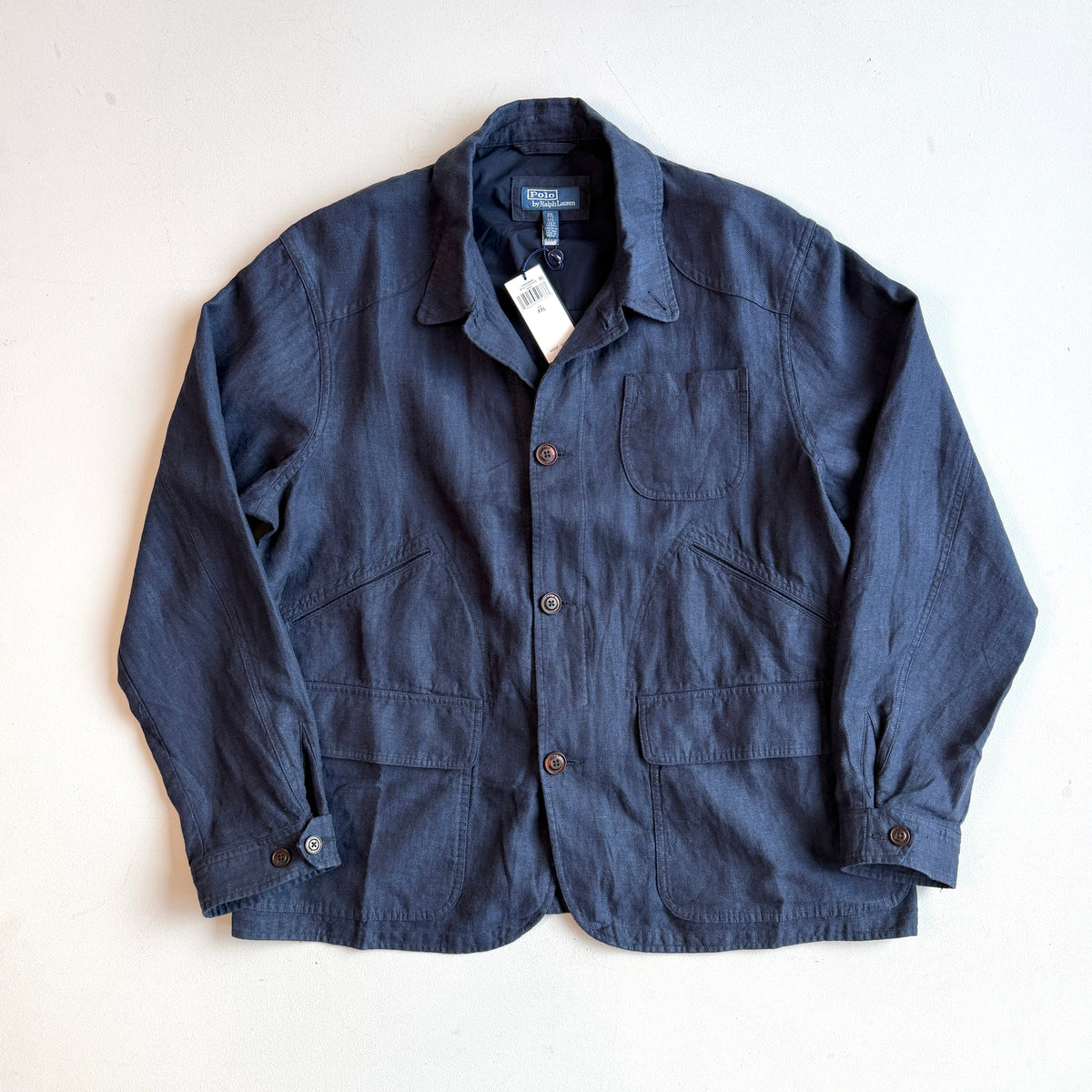NWT Polo Ralph Lauren (2XL) 100% Linen Navy Blue Herringbone Field Utility Jacket