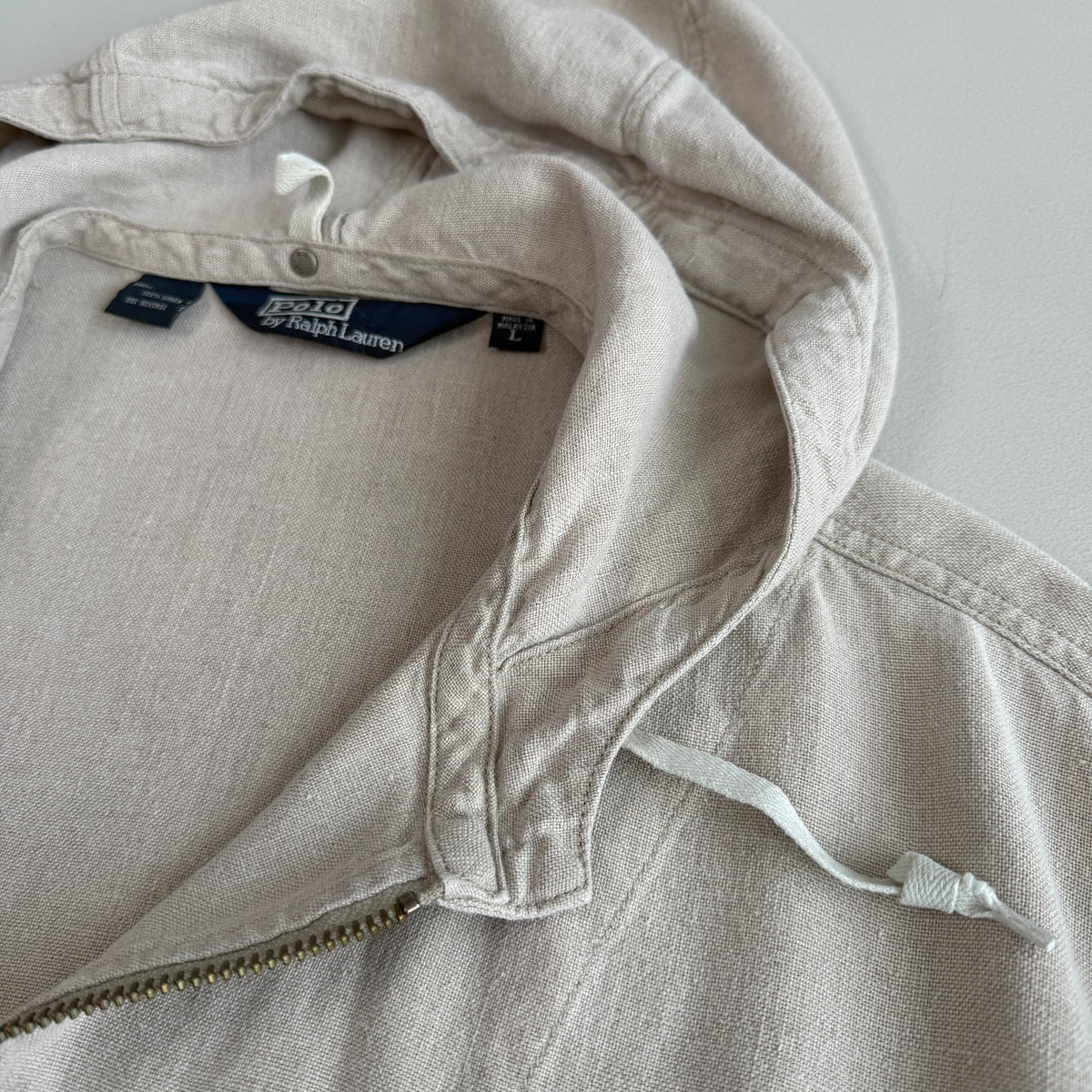 VNTG Polo Ralph Lauren (L) 100% Linen Almond-Color Zip Hooded Jacket