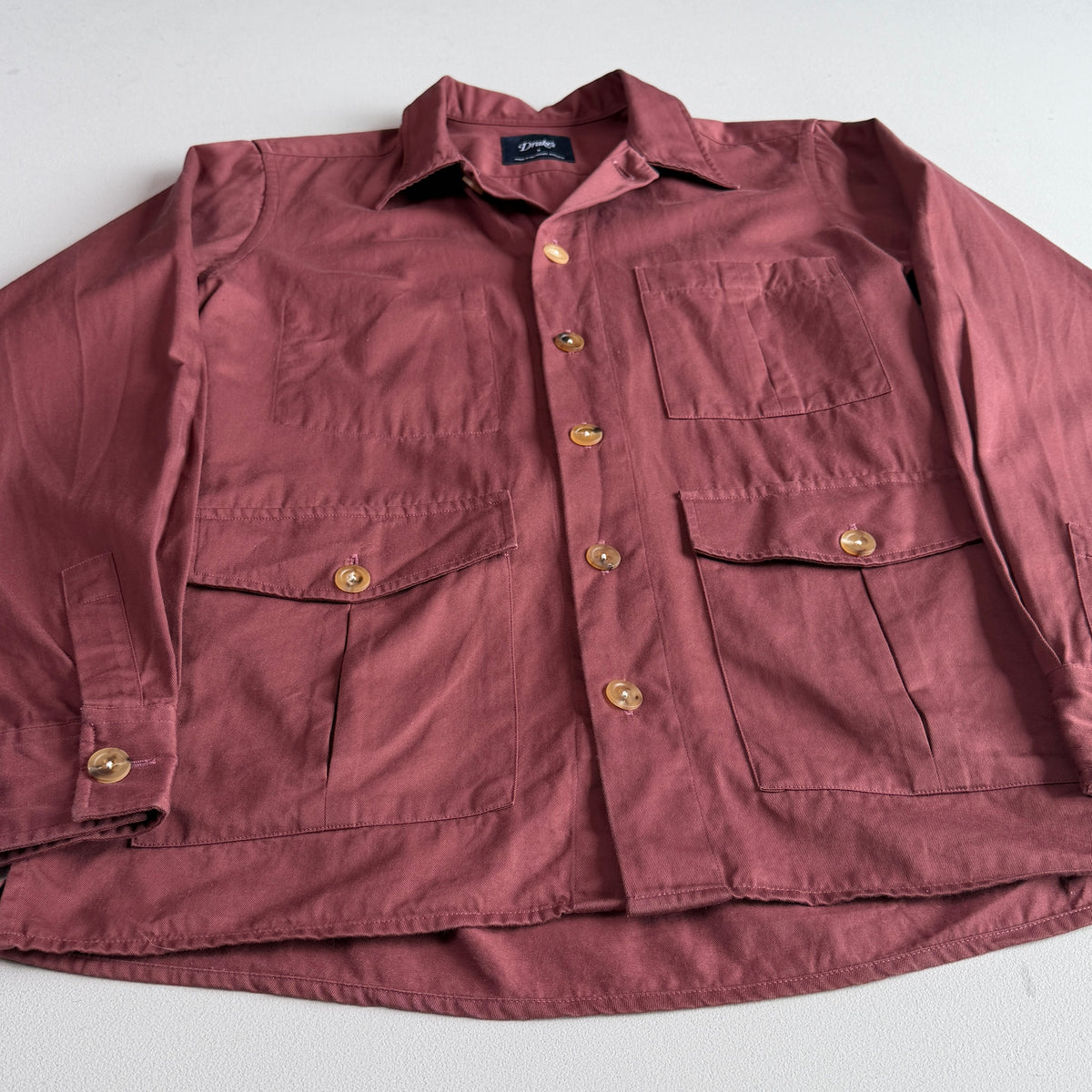 Drake's London (S) Maroon Cotton/Cashmere Chore Work Overshirt