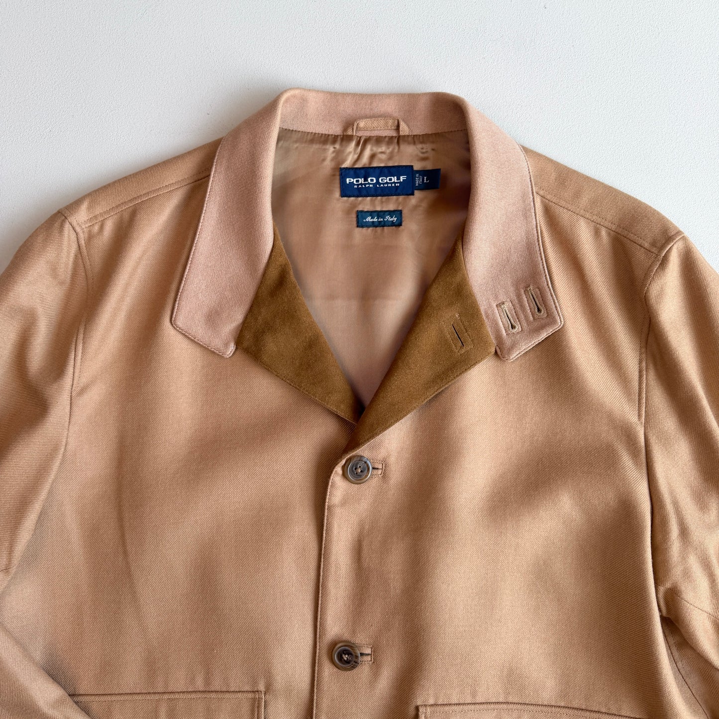 MINT! Ralph Lauren Polo Golf (L) Apricot Baby Alpaca Suede Trim Jacket