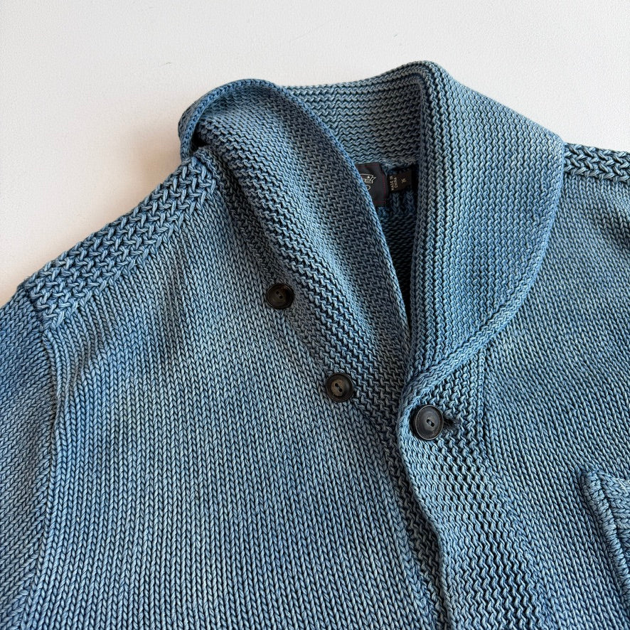 RRL Ralph Lauren (XL) Sun-Faded Indigo Cotton Knit Cardigan Sweater
