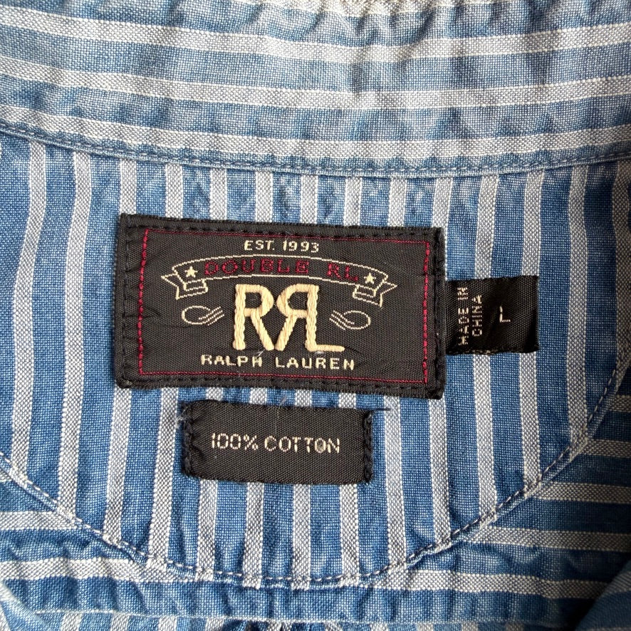 RRL Ralph Lauren (L) Selvedge Hickory Stripe Cotton Heritage Railroad Shirt