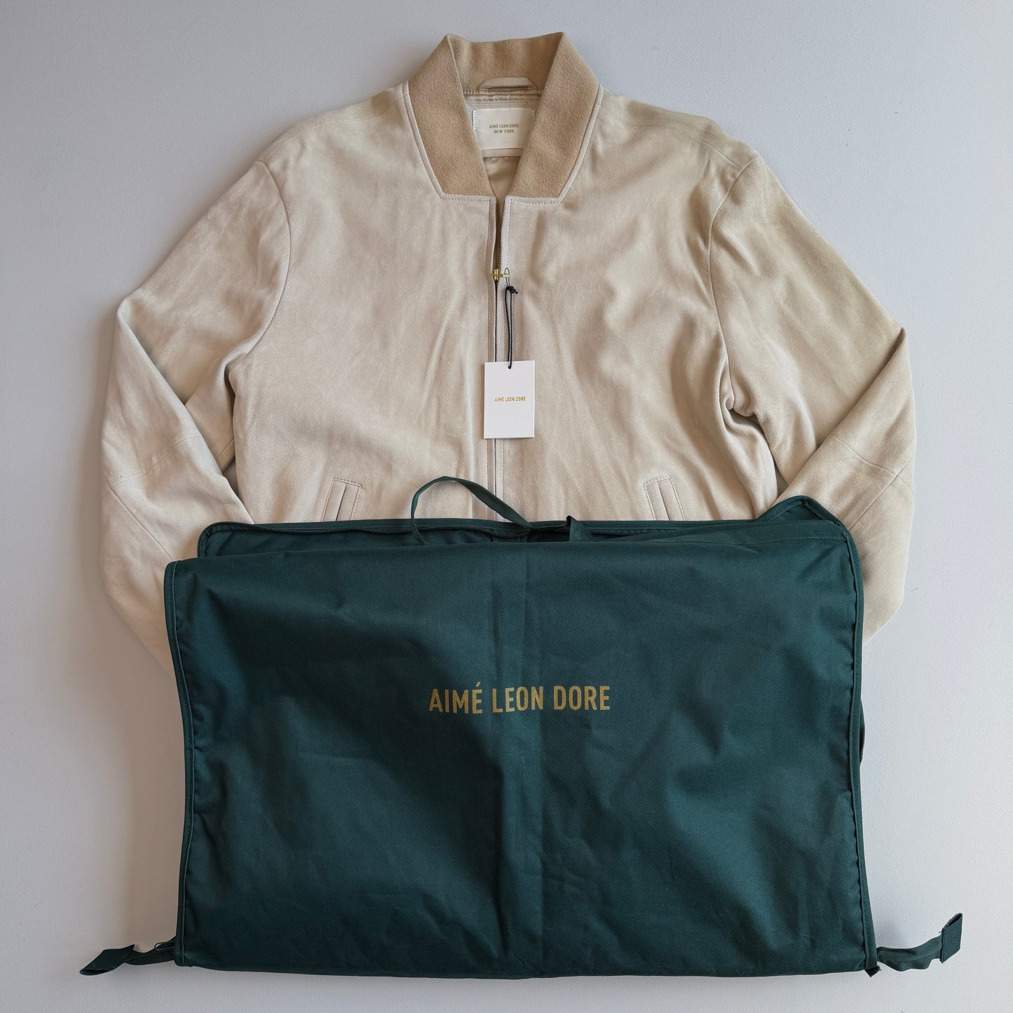 NWT Aime Leon Dore (L) Goat Suede Leather Bone White Bomber Jacket (Copy)