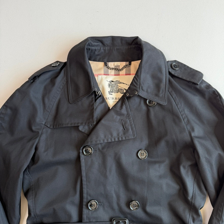 Burberry (54R) Black Poly/Cotton Gabardine Trench Coat