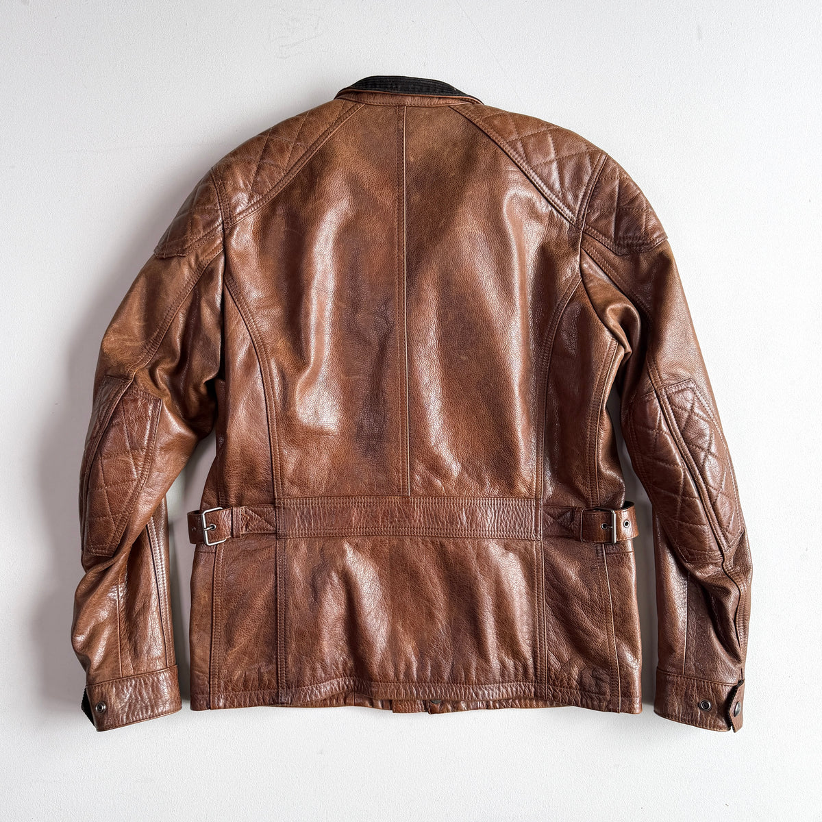 NWT Belstaff (L/XL) Turner Leather Brown Partial-Belt Motorcycle Jacket