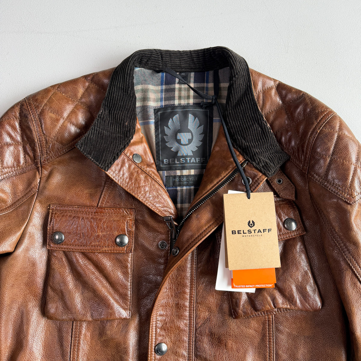 NWT Belstaff (L/XL) Turner Leather Brown Partial-Belt Motorcycle Jacket