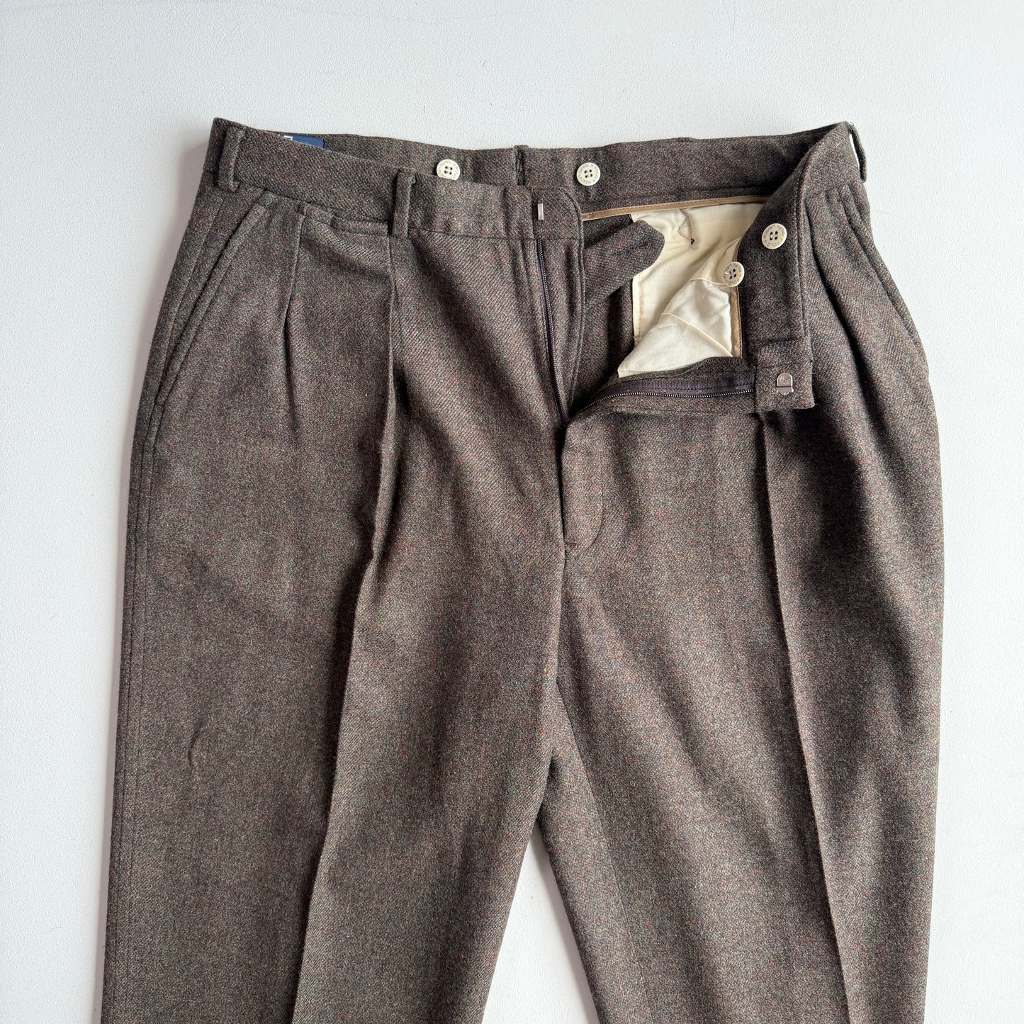 VNTG Polo Ralph Lauren (37x33) Dual Cinch-Back Melange Tweed Wool Trouser Pants