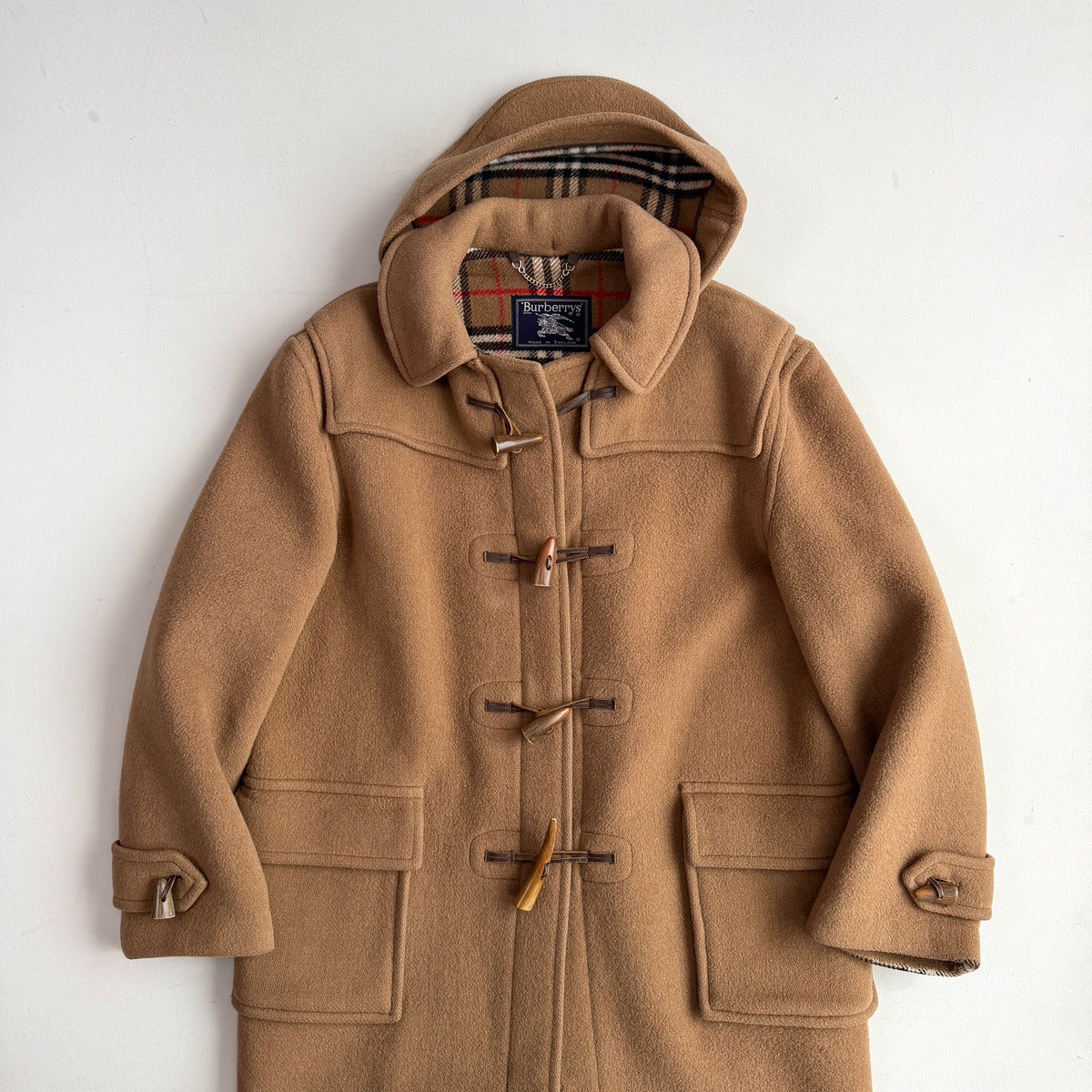 VNTG Burberry London (48) 100% Wool Brown Nova Check Duffle Coat