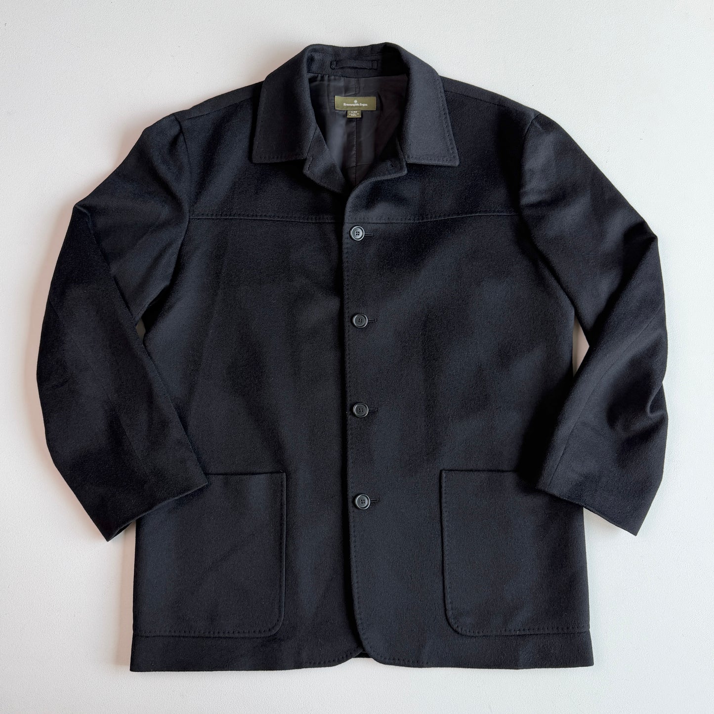 Ermenegildo Zegna (52IT / L) 100% Cashmere Flannel Black Car Coat